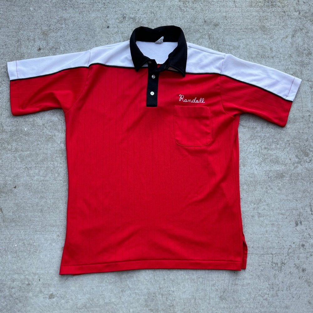 Vintage 60s Hilton Bowling Shirt Chainstitch Mens Large Red White Black USA Made